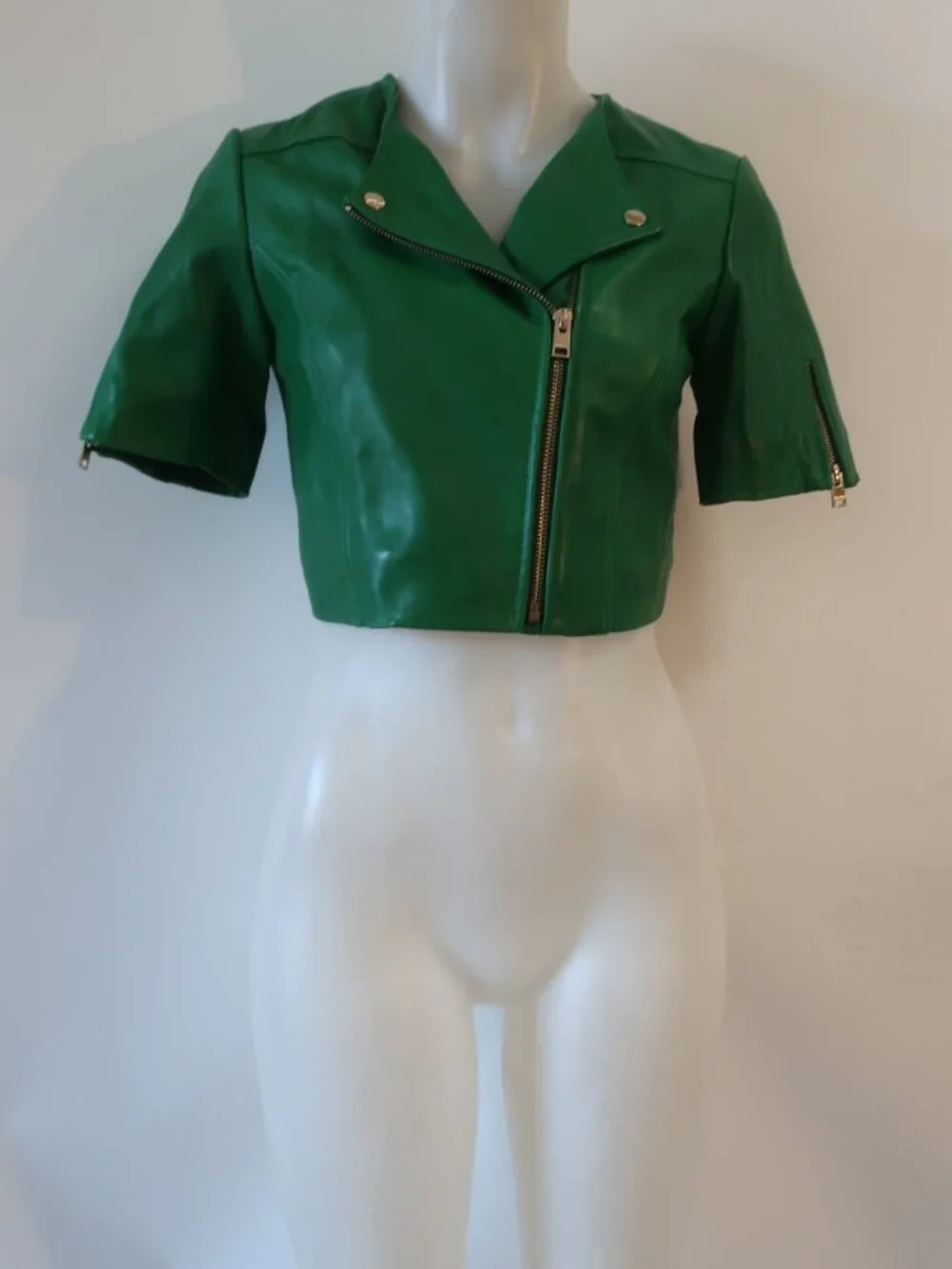 NWT Womens Lamarque Kirsi Green (Item- 309) Lamb Leather Zip Crop Moto Jacket XS